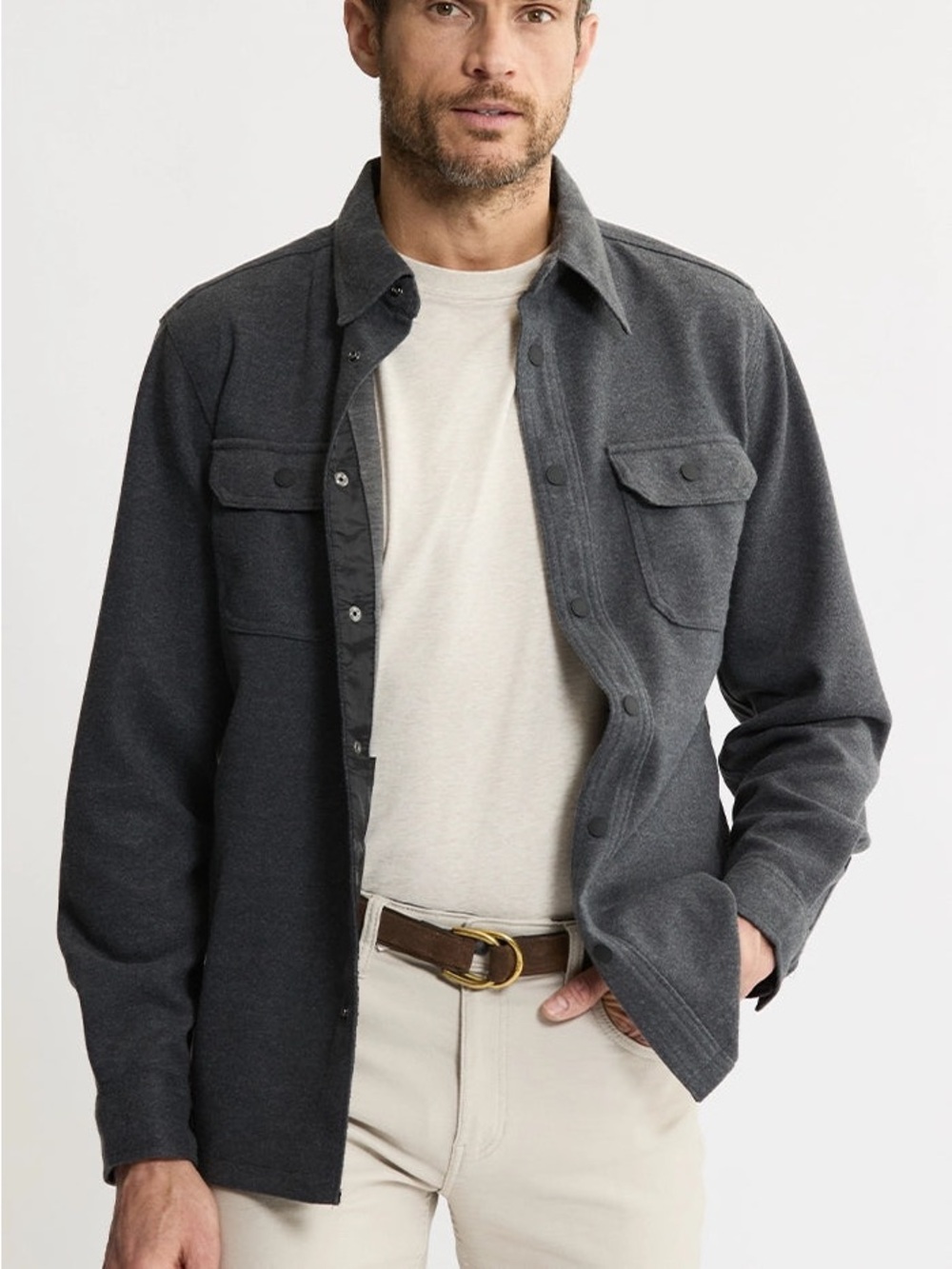 Men's Casual Button-Front Overshirt Jacket - Charcoal Gray